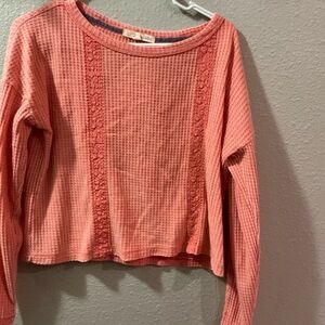 Rewind Coral Long Sleeve Waffle Knit Top